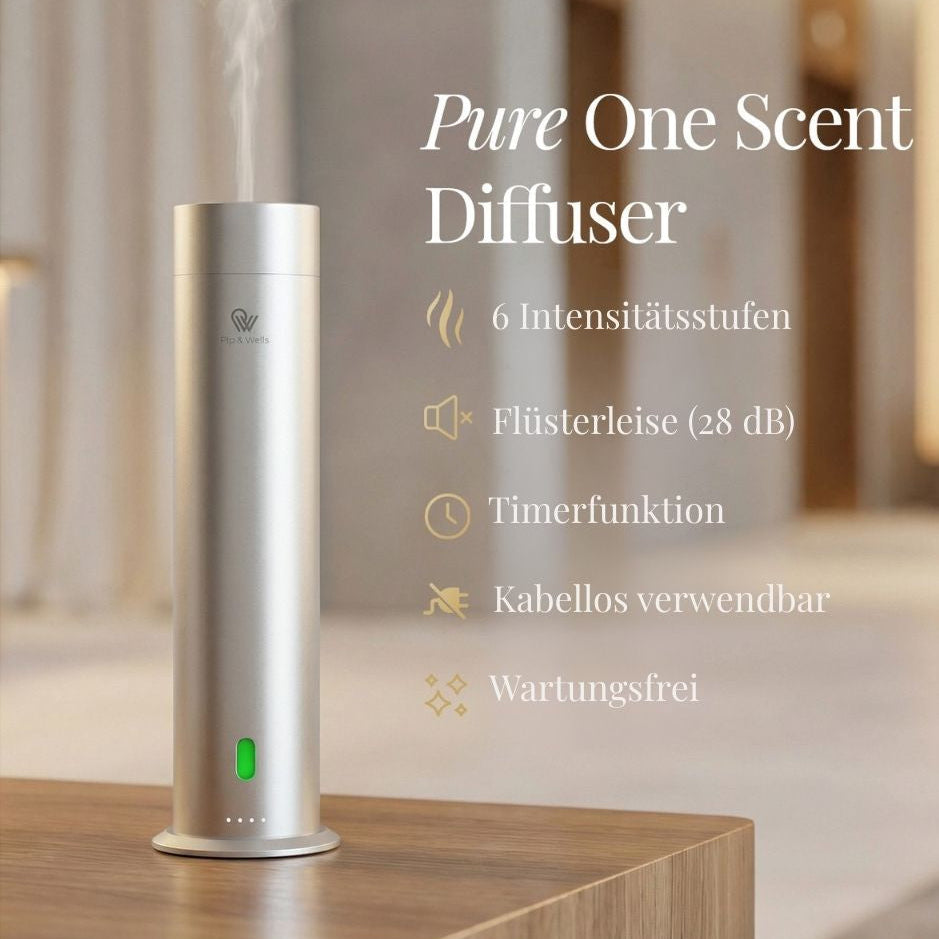 Silver diffuser on a wooden surface with a blurred background